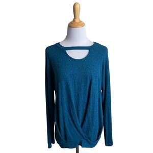 Charming Charlie Cut Out Keyhole Twist Front Blue Sweater Top Soft Career NWT